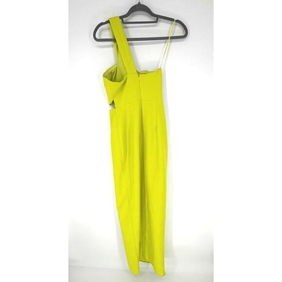 Aidan Mattox Fluorescent Yellow One-Shoulder Column Gown with Side Cut Out – 0 - Picture 5 of 10